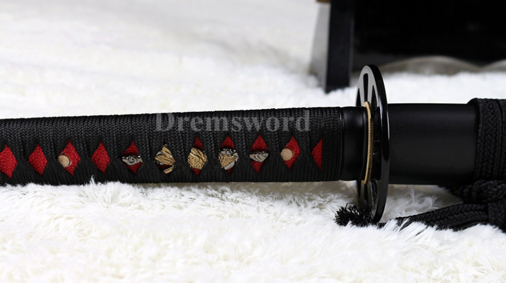 Fully hand forged damascus folded steel clay tempered japanese Katana sword real hamon full tang battle ready Shinogi-Zukuri black