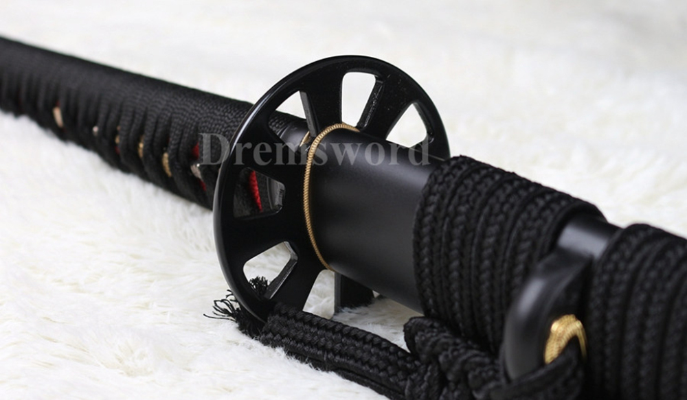 Fully hand forged damascus folded steel clay tempered japanese Katana sword real hamon full tang battle ready Shinogi-Zukuri black