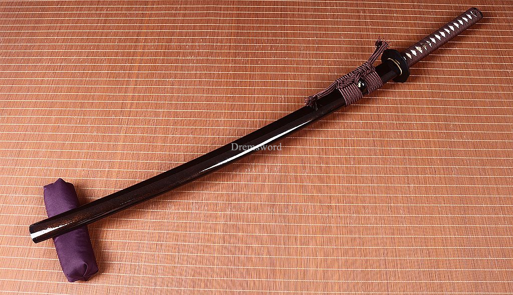 Hadori-polishing Clay tempered T10 Steel coffee Japanese Samurai katana Sword  full tang battle ready O-KISSAKI Shinogi-Zukuri sharp Real hamon Black