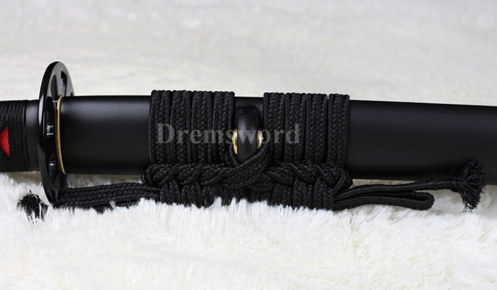 Fully hand forged damascus folded steel clay tempered japanese Katana sword real hamon full tang battle ready Shinogi-Zukuri black