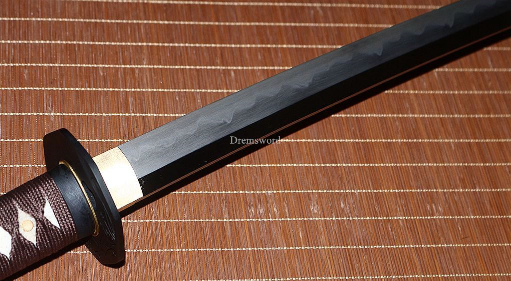 Hadori-polishing Clay tempered T10 Steel coffee Japanese Samurai katana Sword  full tang battle ready O-KISSAKI Shinogi-Zukuri sharp Real hamon Black