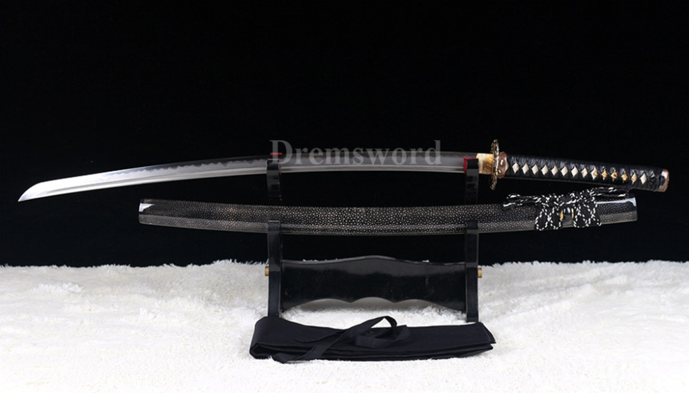 Clay Tempered Folded Steel Abrasive blade Japanese Samurai Black Sword Katana full rayskin saya Sharp battle ready Shinogi-Zukuri