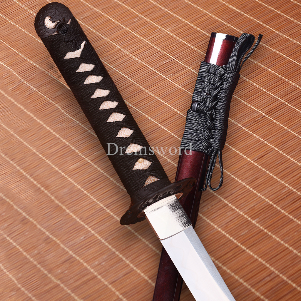 Hadori-polishing Clay tempered T10 Steel black with red sword Japanese Samurai katana Sword full tang battle ready sharp O-KISSAKI Shinogi-Zukuri Real hamon