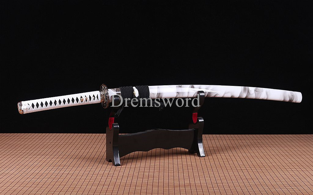 Hand forged Folded Steel Clay Tempered Samurai Katana japanese sword Shinogi Zukuri full tang white