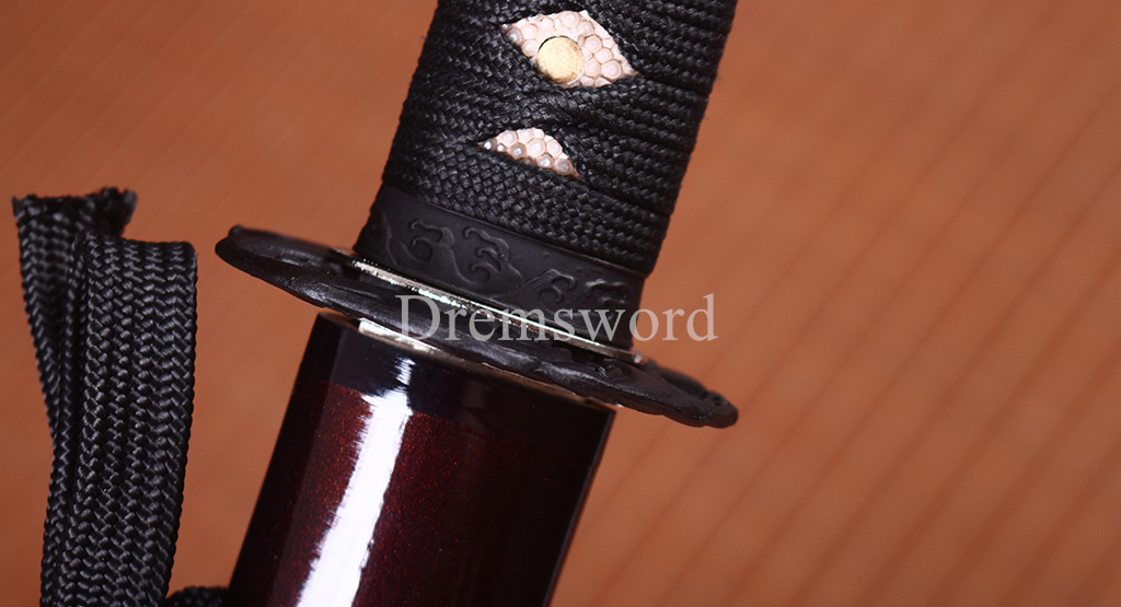 Hadori-polishing Clay tempered T10 Steel black with red sword Japanese Samurai katana Sword full tang battle ready sharp O-KISSAKI Shinogi-Zukuri Real hamon