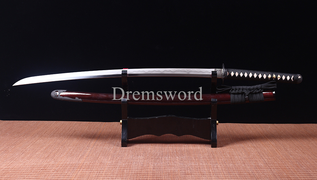 Hadori-polishing Clay tempered T10 Steel black with red sword Japanese Samurai katana Sword full tang battle ready sharp O-KISSAKI Shinogi-Zukuri Real hamon