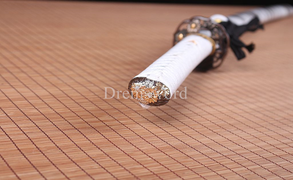 Hand forged Folded Steel Clay Tempered Samurai Katana japanese sword Shinogi Zukuri full tang white