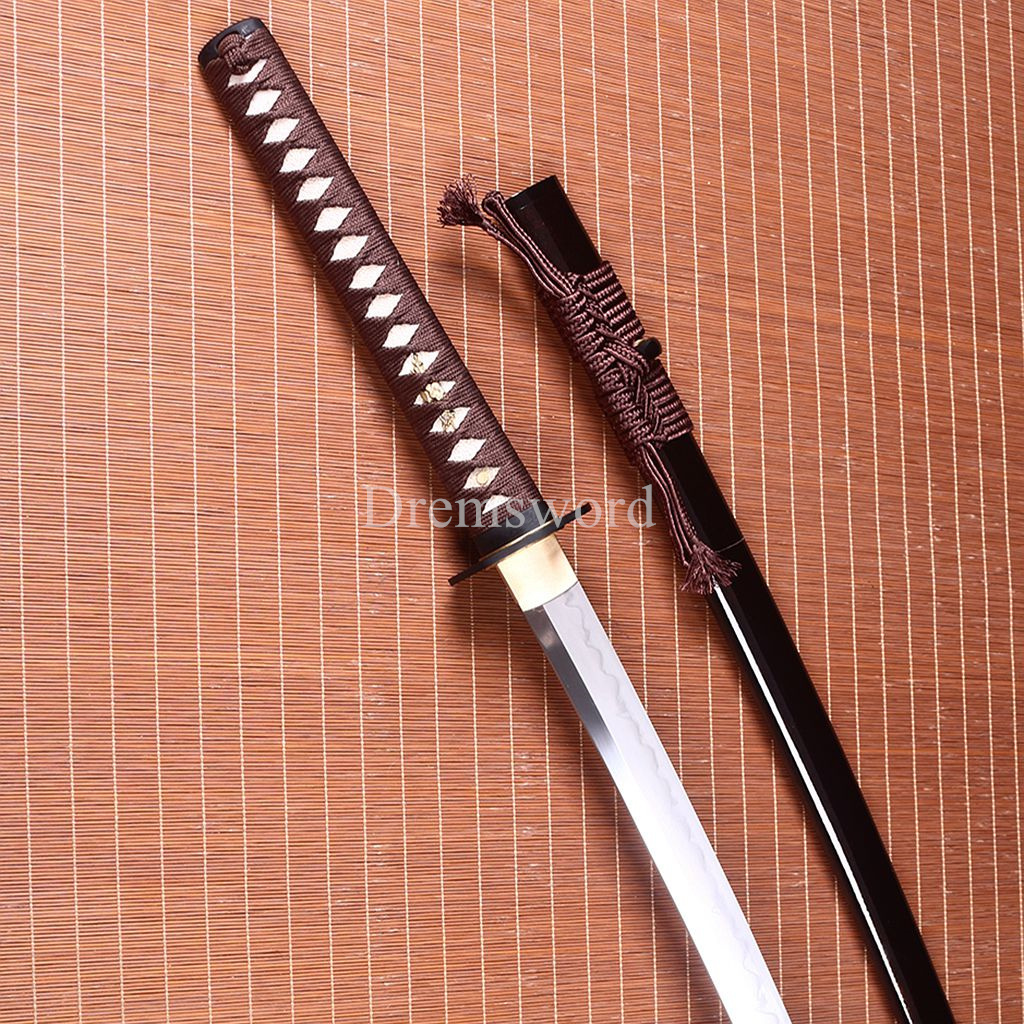 Hadori-polishing Clay tempered T10 Steel coffee Japanese Samurai katana Sword  full tang battle ready O-KISSAKI Shinogi-Zukuri sharp Real hamon Black