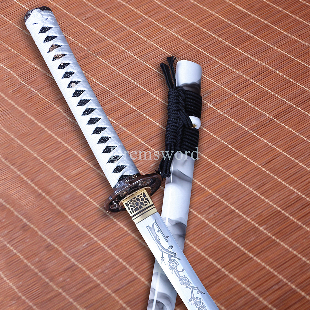 Hand forged Folded Steel Clay Tempered Samurai Katana japanese sword Shinogi Zukuri full tang white