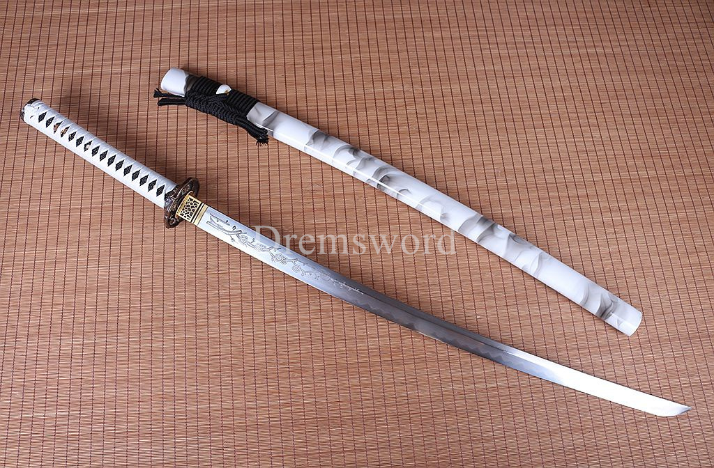 Hand forged Folded Steel Clay Tempered Samurai Katana japanese sword Shinogi Zukuri full tang white