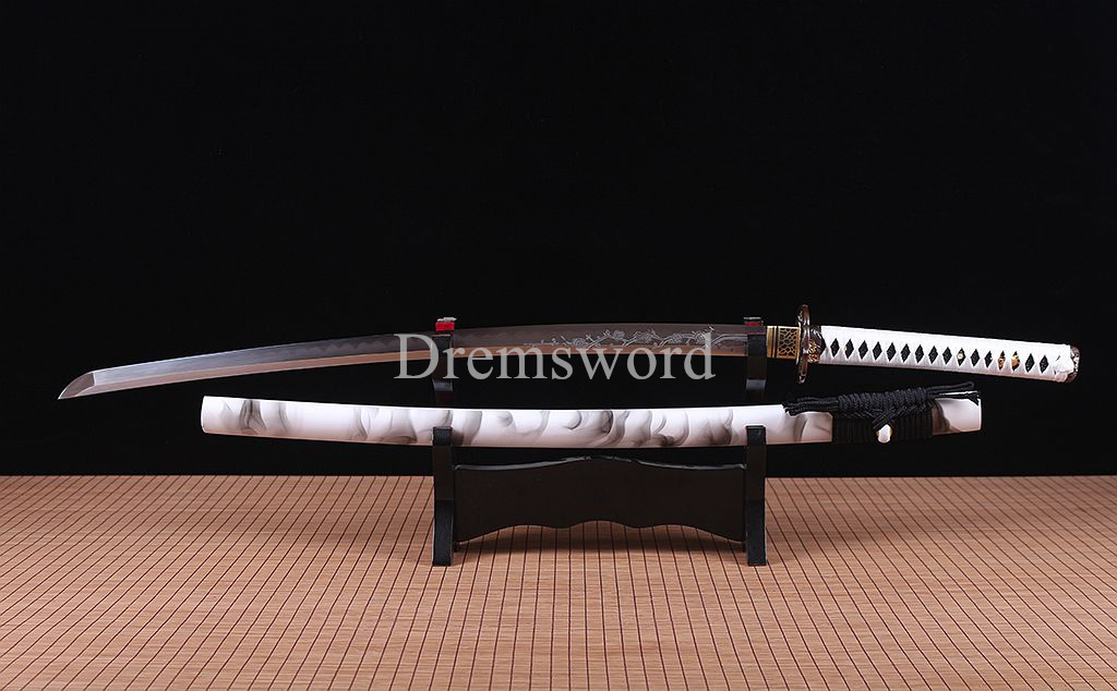 Hand forged Folded Steel Clay Tempered Samurai Katana japanese sword Shinogi Zukuri full tang white