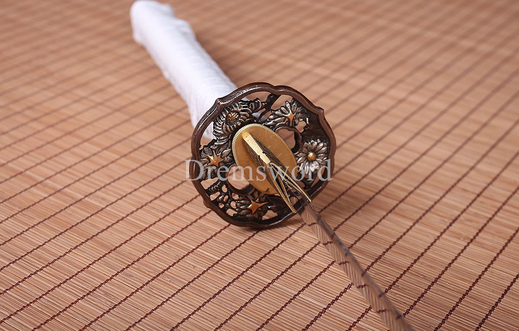 Hand forged Folded Steel Clay Tempered Samurai Katana japanese sword Shinogi Zukuri full tang white