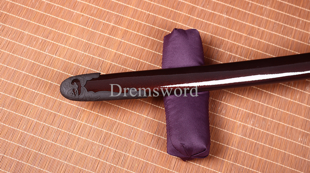 Hadori-polishing Clay tempered T10 Steel black with red sword Japanese Samurai katana Sword full tang battle ready sharp O-KISSAKI Shinogi-Zukuri Real hamon
