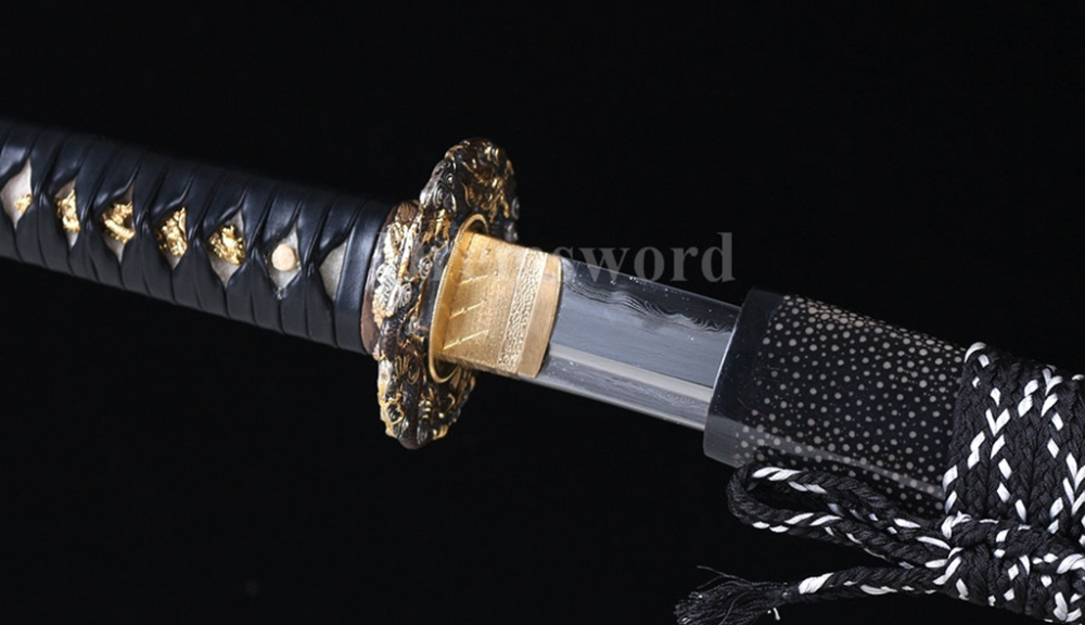 Clay Tempered Folded Steel Abrasive blade Japanese Samurai Black Sword Katana full rayskin saya Sharp battle ready Shinogi-Zukuri