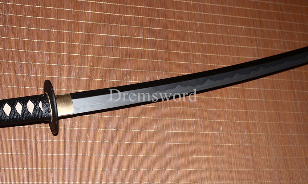 Hadori-polishing Clay tempered T10 Steel black Japanese Samurai katana Sword full tang battle ready O-KISSAKI Shinogi-Zukuri sharp Real hamon