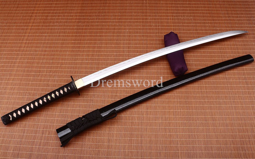 Hadori-polishing Clay tempered T10 Steel black Japanese Samurai katana Sword full tang battle ready O-KISSAKI Shinogi-Zukuri sharp Real hamon