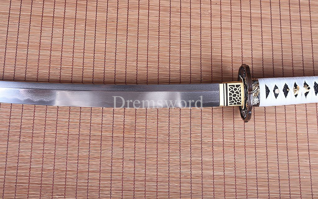 Hand forged Folded Steel Clay Tempered Samurai Katana japanese sword Shinogi Zukuri full tang white