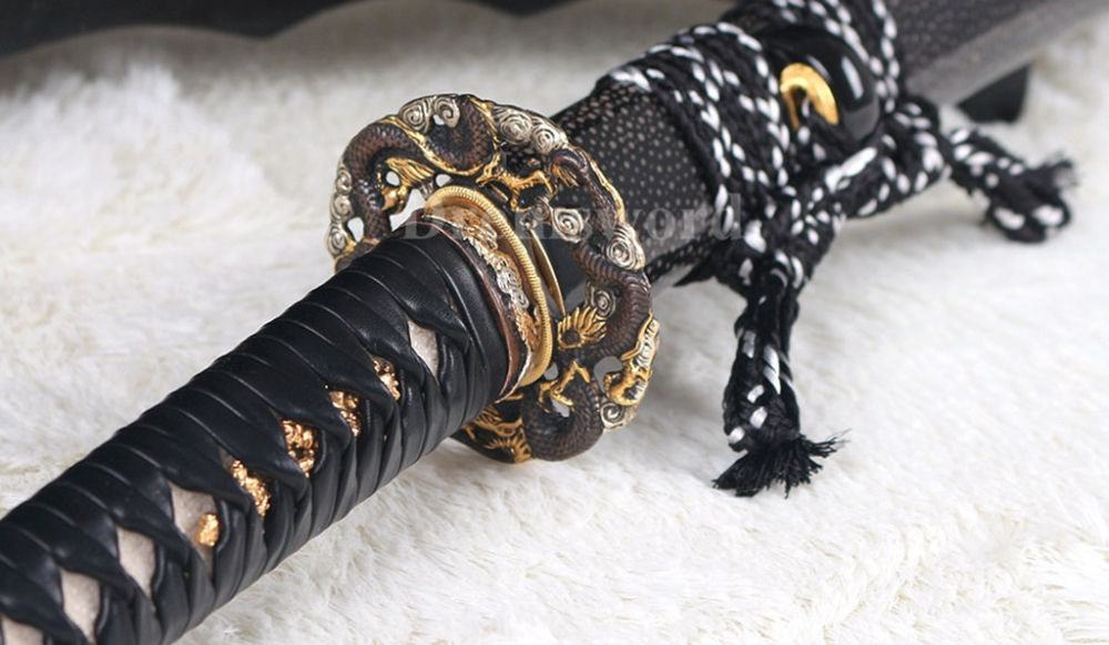 Clay Tempered Folded Steel Abrasive blade Japanese Samurai Black Sword Katana full rayskin saya Sharp battle ready Shinogi-Zukuri