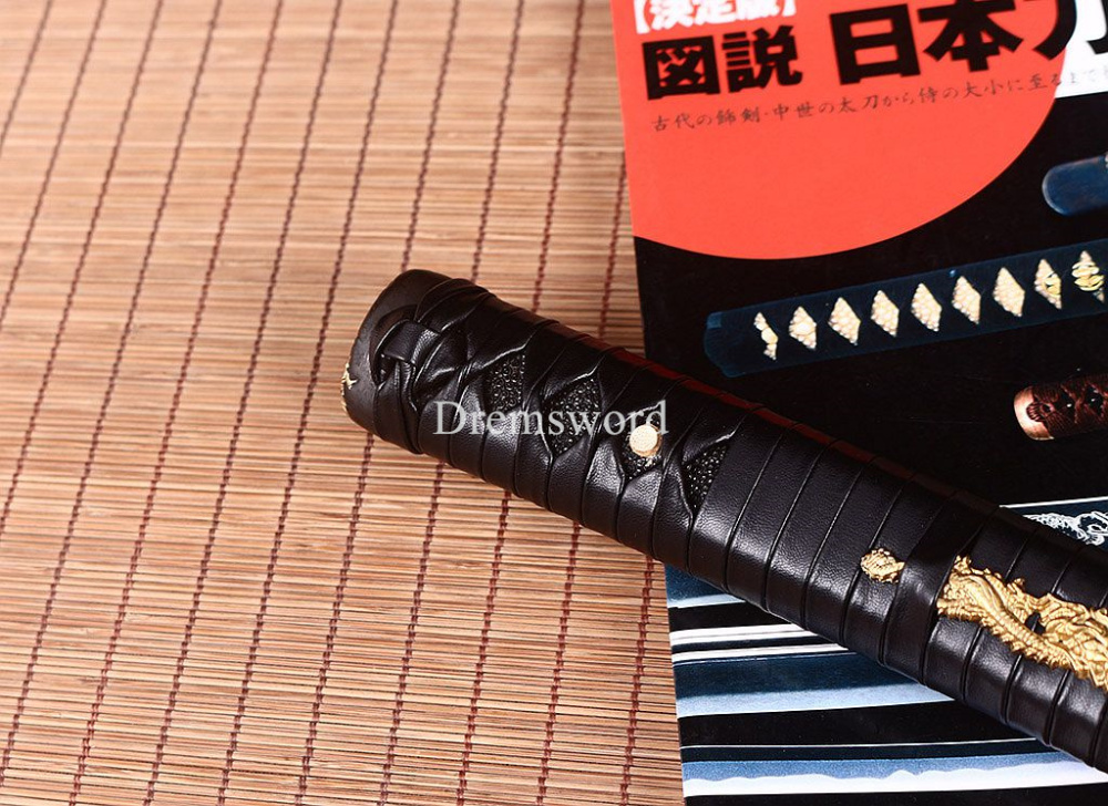 40.6"Damascus Folded Steel Katana Red Blade Japanese Samurai Sword Ox Horn Saya Shinogi-Zukuri Black