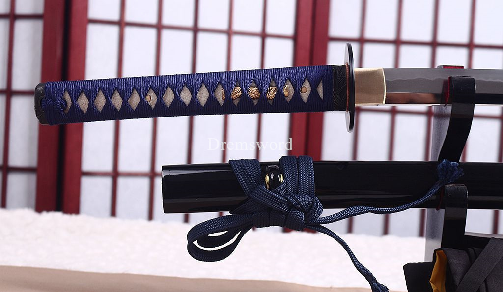 T10 Steel Clay Tempered Katana Japanese Samurai Sword Hadori-polishing O-kissaki Shinogi-Zukuri battle ready sharp Black