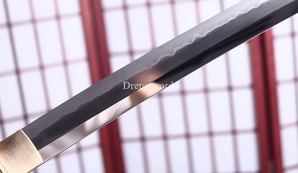 T10 Steel Clay Tempered Katana Japanese Samurai Sword Hadori-polishing O-kissaki Shinogi-Zukuri battle ready sharp Black