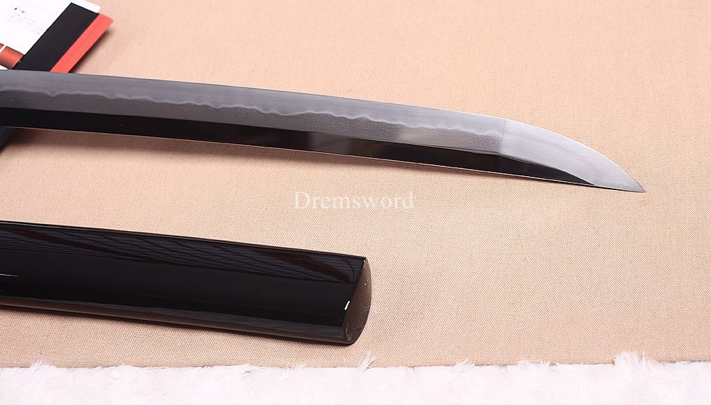 T10 Steel Clay Tempered Katana Japanese Samurai Sword Hadori-polishing O-kissaki Shinogi-Zukuri battle ready sharp Black