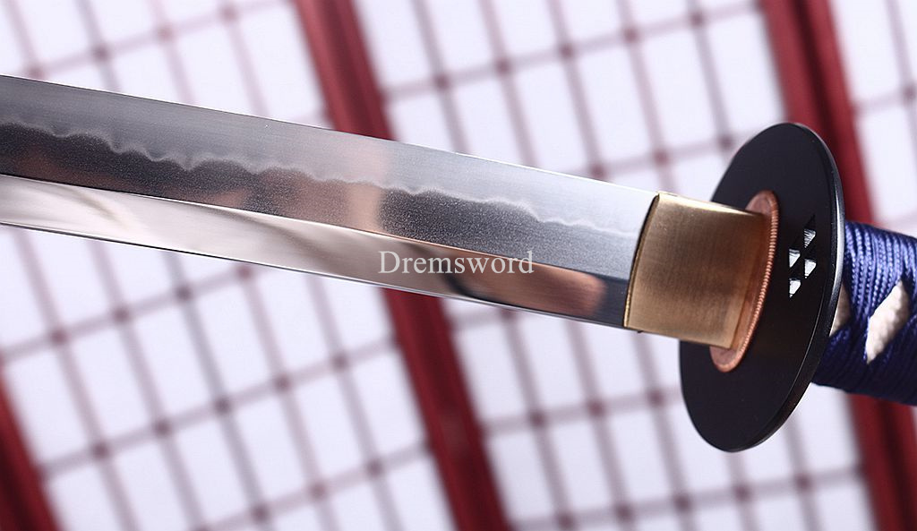 T10 Steel Clay Tempered Katana Japanese Samurai Sword Hadori-polishing O-kissaki Shinogi-Zukuri battle ready sharp Black