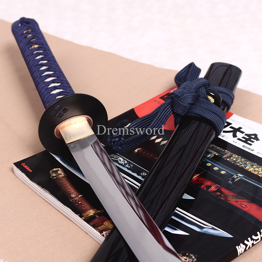 T10 Steel Clay Tempered Katana Japanese Samurai Sword Hadori-polishing O-kissaki Shinogi-Zukuri Battle Ready Sharp Black