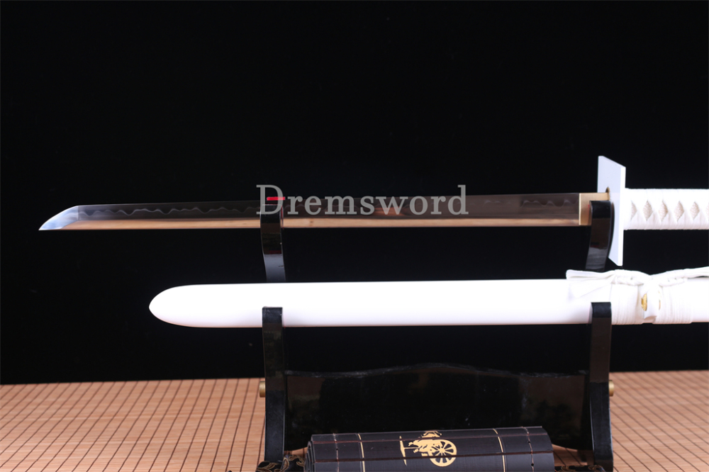 Handmade T10 Steel Clay tempered Japanese Samurai White Ninjato Sword Full Tang Ninja Sword Battle Ready Sharp Real Hamon