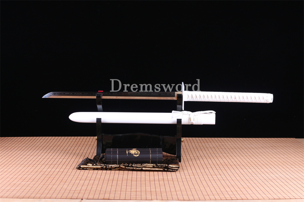 Handmade T10 Steel Clay tempered Japanese Samurai White Ninjato Sword Full Tang Ninja Sword Battle Ready Sharp Real Hamon