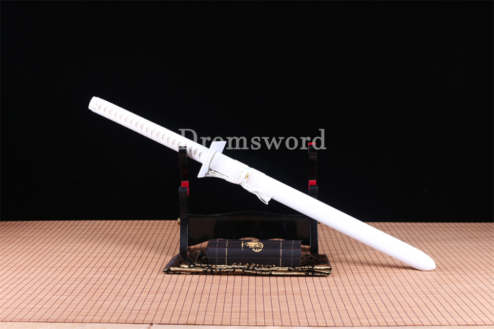 Handmade T10 Steel Clay tempered Japanese Samurai White Ninjato Sword Full Tang Ninja Sword Battle Ready Sharp Real Hamon