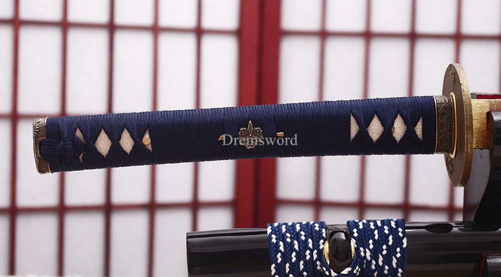 T10 Clay Tempered Choji Hamon Katana Japanese Samurai Sword Shell Ox Horn Saya Shinogi-Zukuri Battle Ready Sharp Black