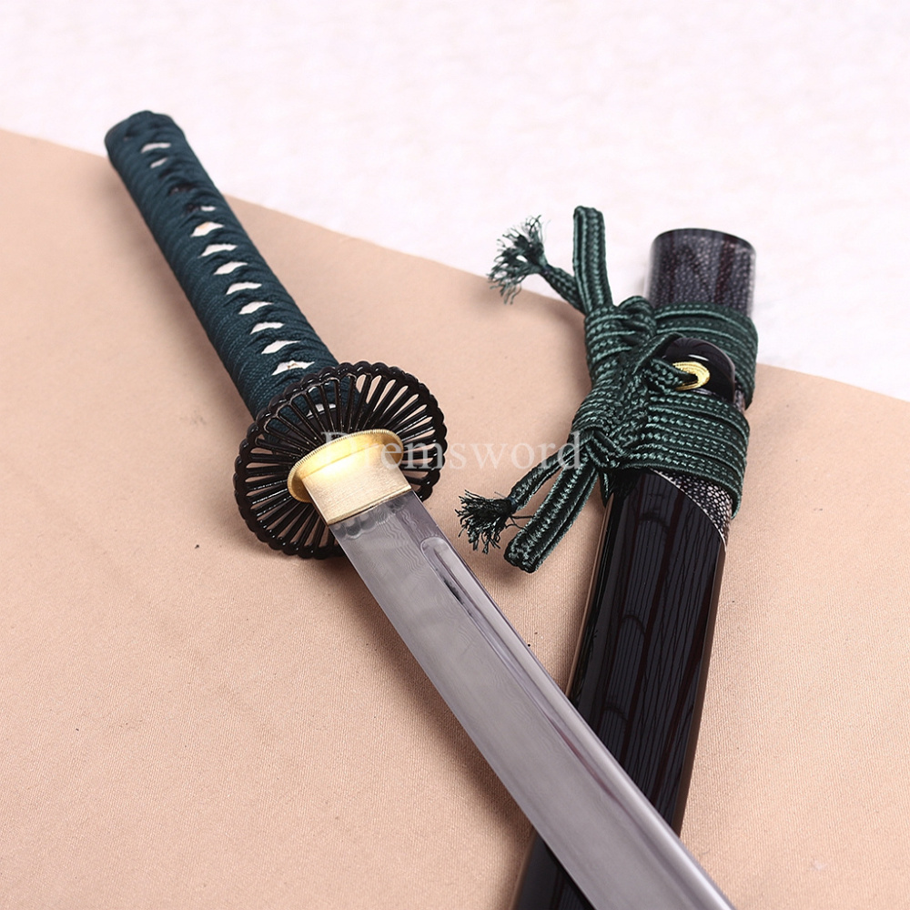 Folded Steel Clay Tempered Katana HITATSURA Japanese Samurai Sword Ox Horn Saya Shinogi-Zukuri Black