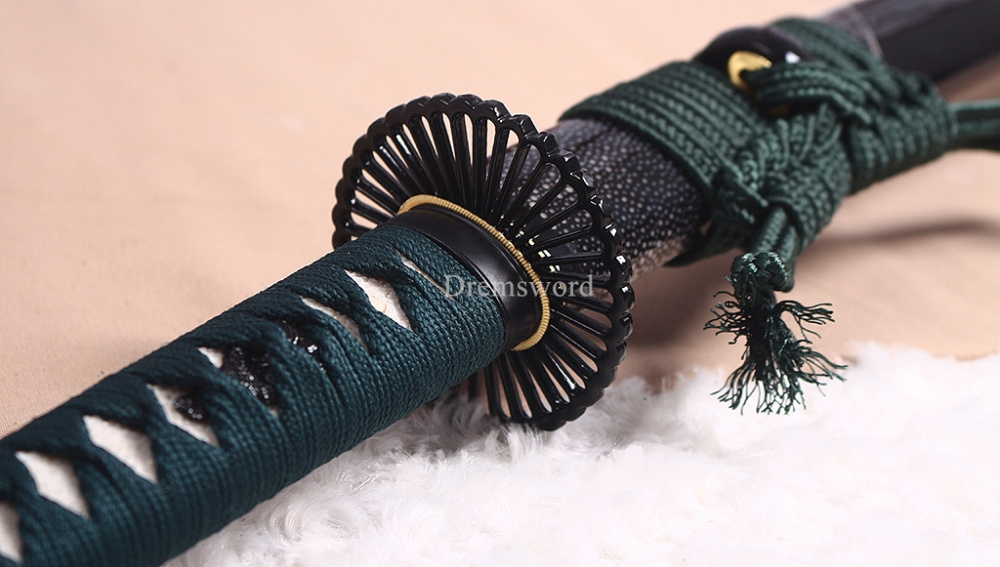 Folded Steel Clay Tempered Katana HITATSURA Japanese Samurai Sword Ox Horn Saya Shinogi-Zukuri Black