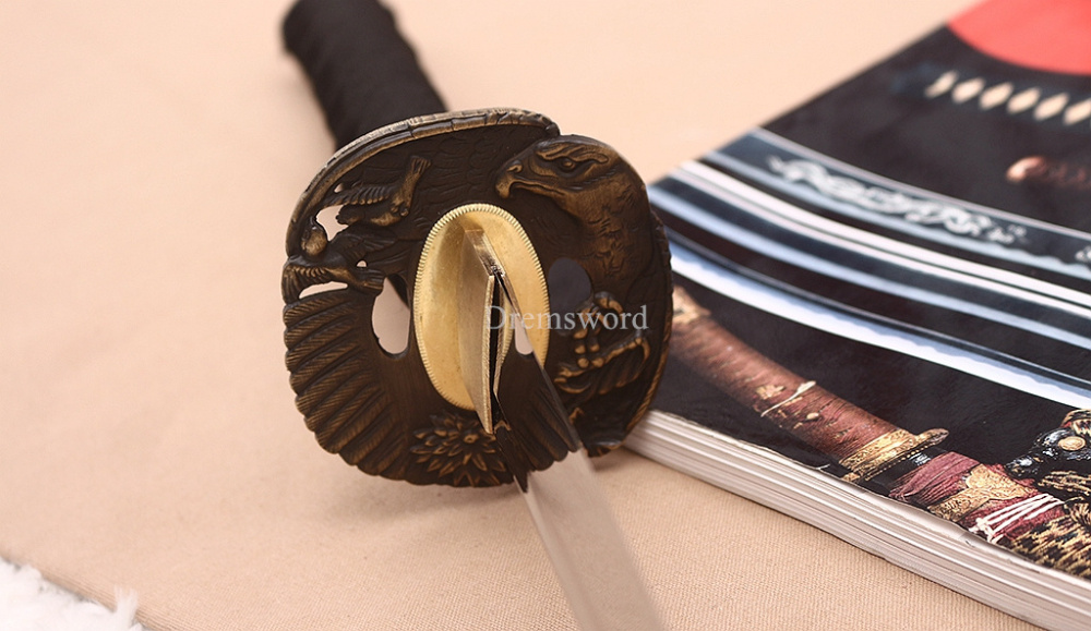 9260 Spring Steel Katana Japanese Samurai Sword Battle Ready Golden Dragon Saya SHINOGI-ZUKURI Black
