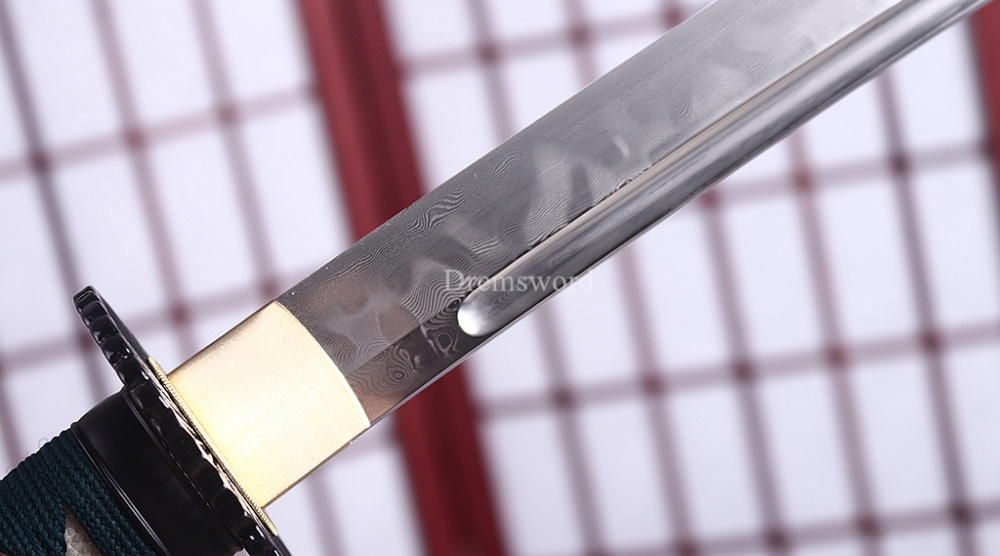 Folded Steel Clay Tempered Katana HITATSURA Japanese Samurai Sword Ox Horn Saya Shinogi-Zukuri Black