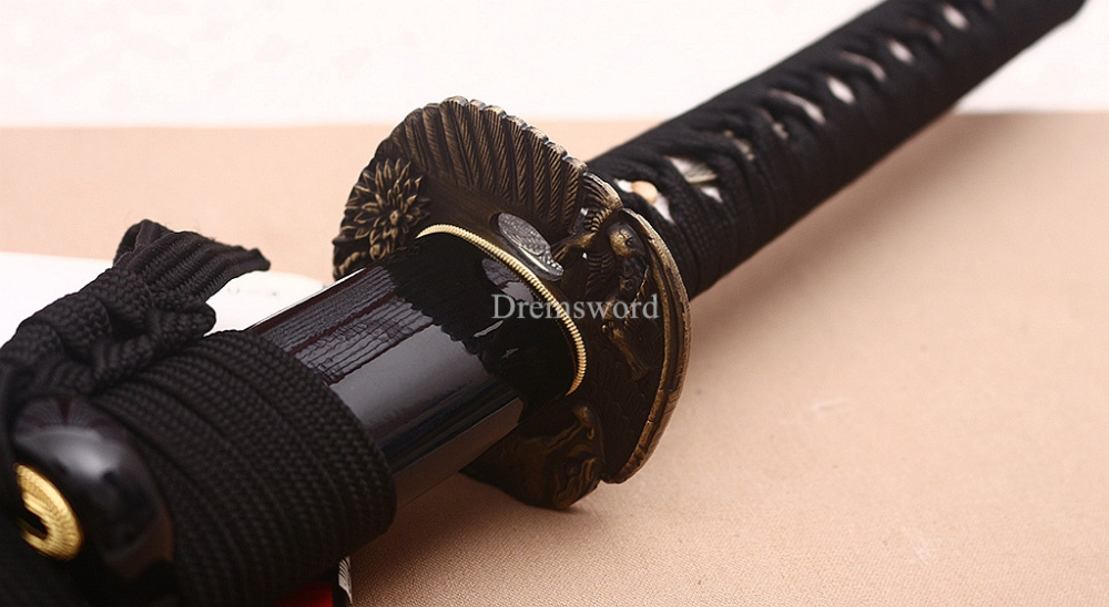 9260 Spring Steel Katana Japanese Samurai Sword Battle Ready Golden Dragon Saya SHINOGI-ZUKURI Black