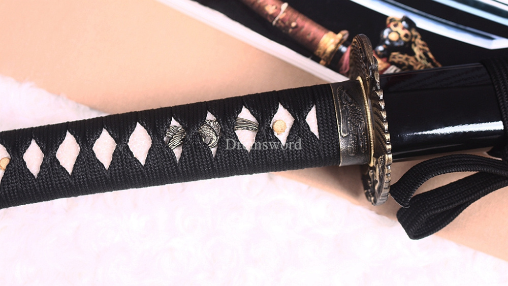 9260 Spring Steel Katana Japanese Samurai Sword Battle Ready Golden Dragon Saya SHINOGI-ZUKURI Black