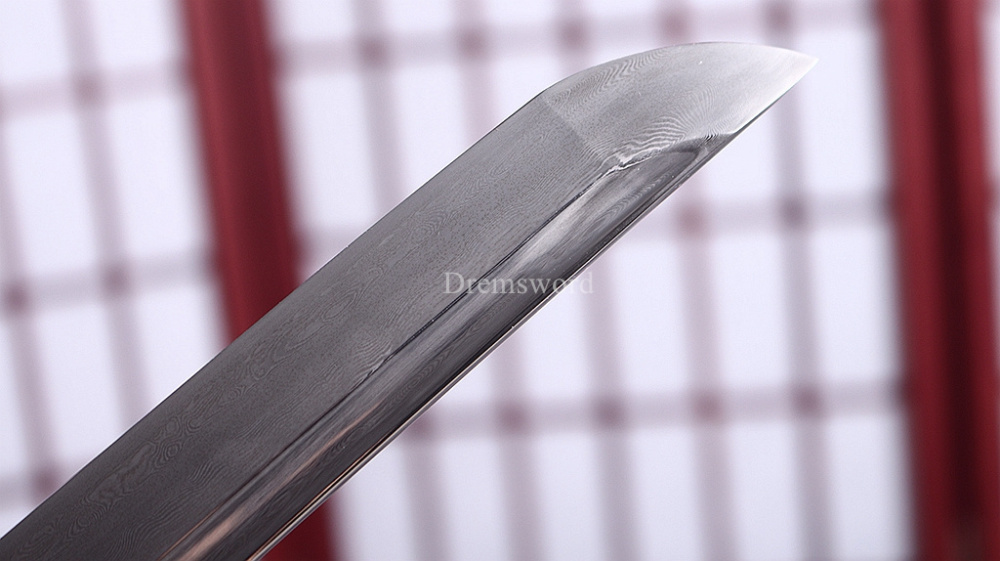 Folded Steel Clay Tempered Katana HITATSURA Japanese Samurai Sword Ox Horn Saya Shinogi-Zukuri Black