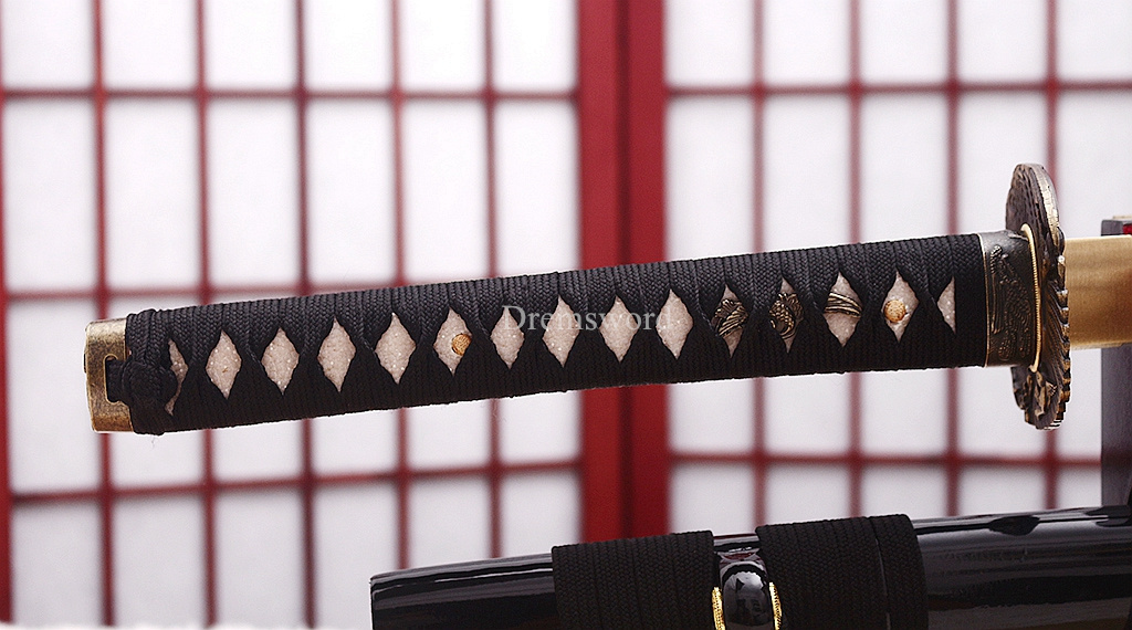 9260 Spring Steel Katana Japanese Samurai Sword Battle Ready Golden Dragon Saya SHINOGI-ZUKURI Black