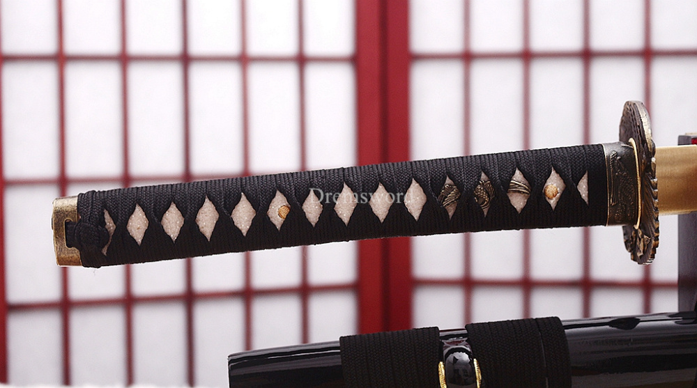 9260 Spring Steel Katana Japanese Samurai Sword Battle Ready Golden Dragon Saya SHINOGI-ZUKURI Black