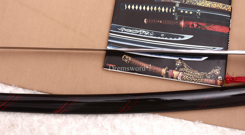 Handmade 9260 Spring Steel Katana Japanese Samurai Functional Red Sword Full Tang Unokubi-Zukuri for Battle