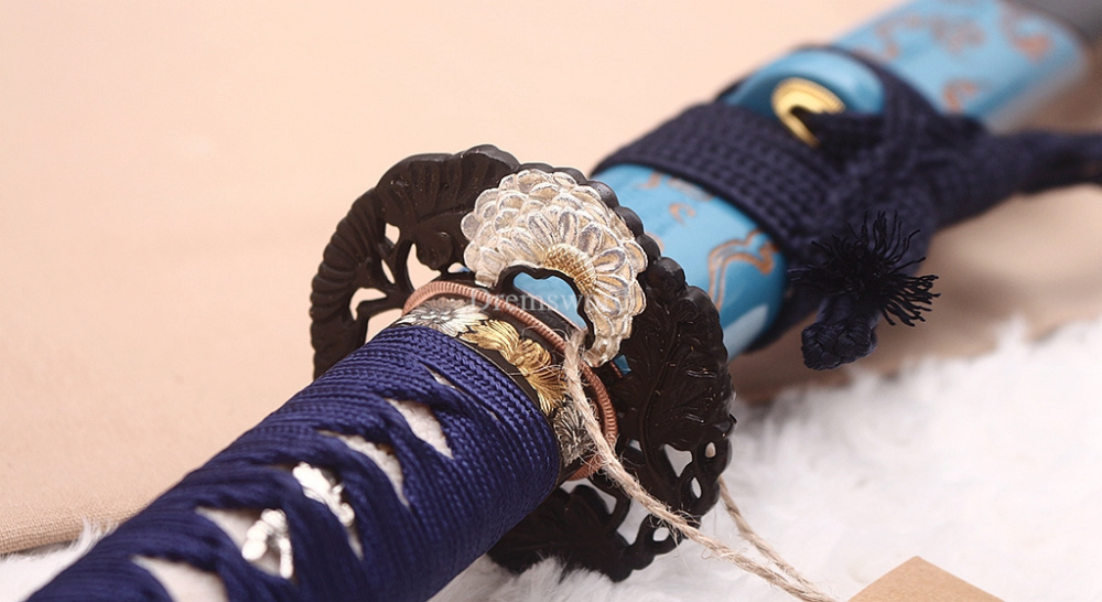 T10 Steel Clay Tempered Hand Abrasive Blue Katana Japanese Samurai  Sword Sharp Shinogi-Zukuri Battle Ready Sharp