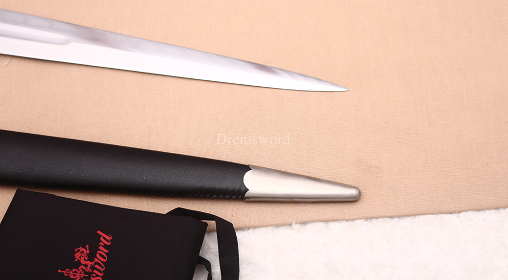 39 inches 9260 Spring Steel European Sword Battle Ready Black Leather Sheath Double Edge Sword Stainless Steel Fittings
