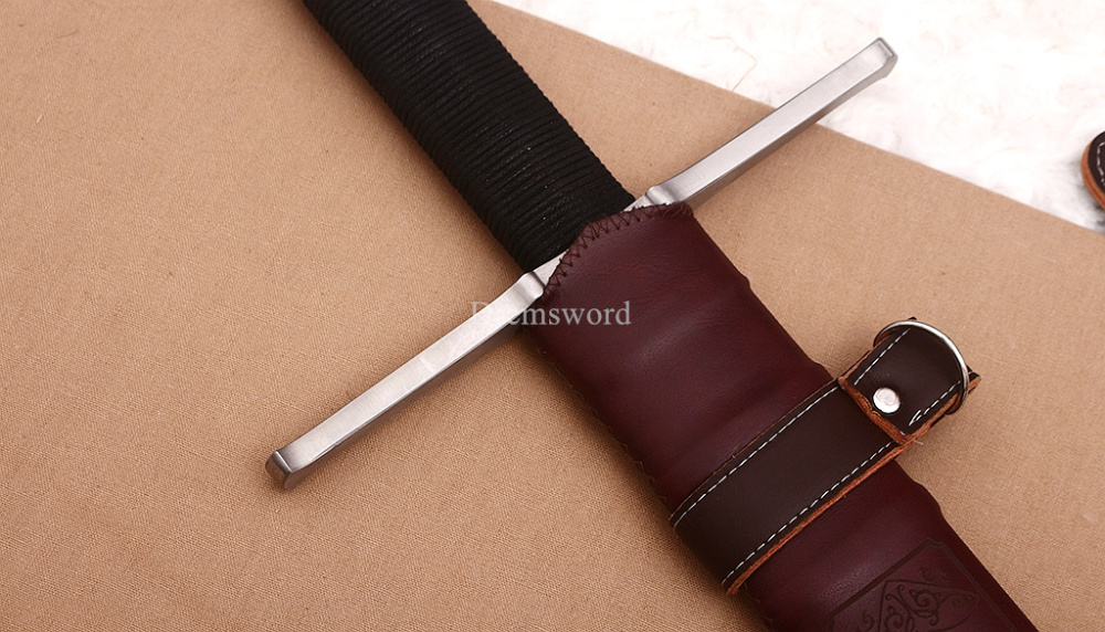 47 inches 9260 Spring Steel European Sword Battle Ready Leather Sheath Double Edge Sword Stainless Steel Fittings