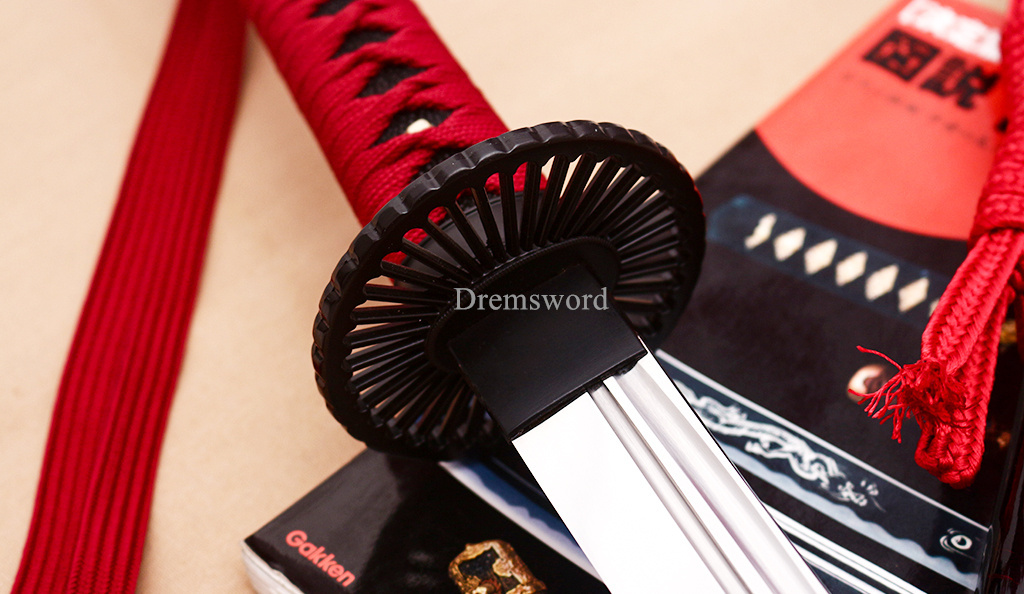 Handmade 9260 Spring Steel Katana Japanese Samurai Functional Red Sword Full Tang Unokubi Zukuri for Battle