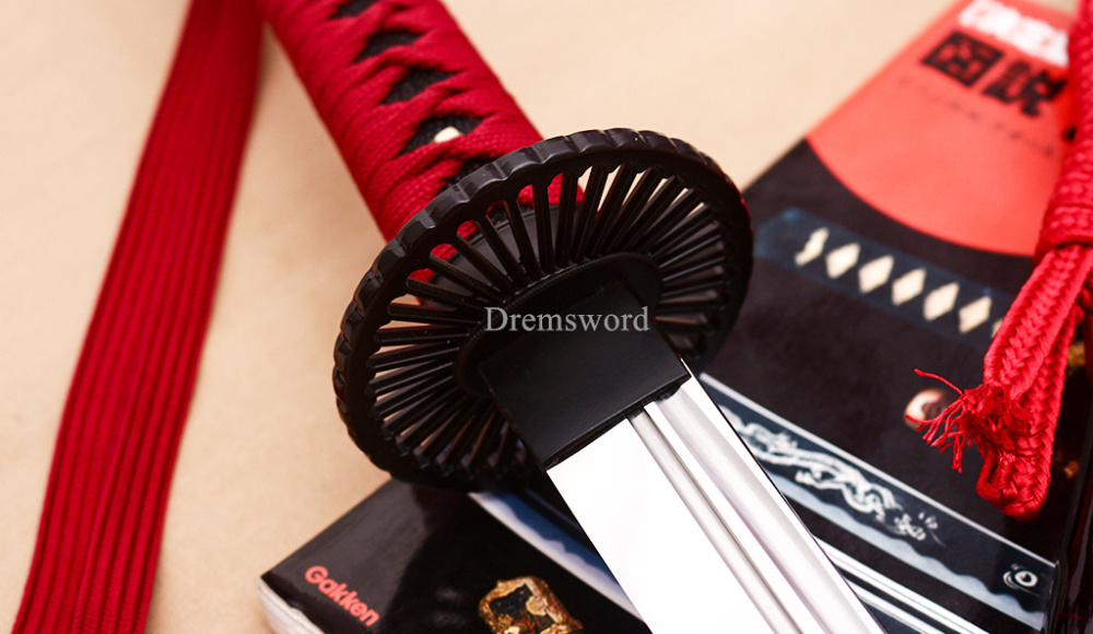 Handmade 9260 Spring Steel Katana Japanese Samurai Functional Red Sword Full Tang Unokubi Zukuri for Battle