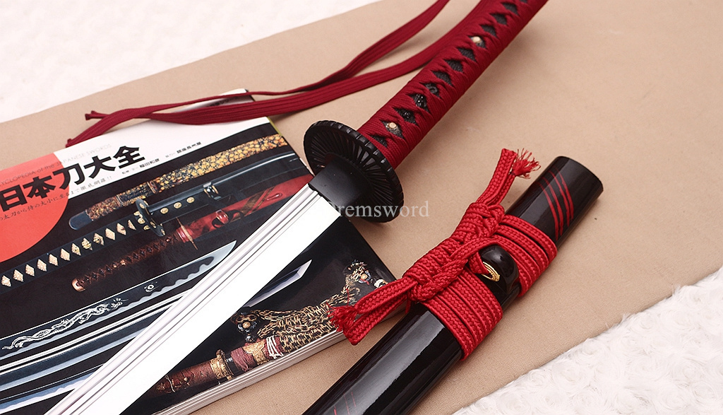 Handmade 9260 Spring Steel Katana Japanese Samurai Functional Red Sword Full Tang Unokubi Zukuri for Battle