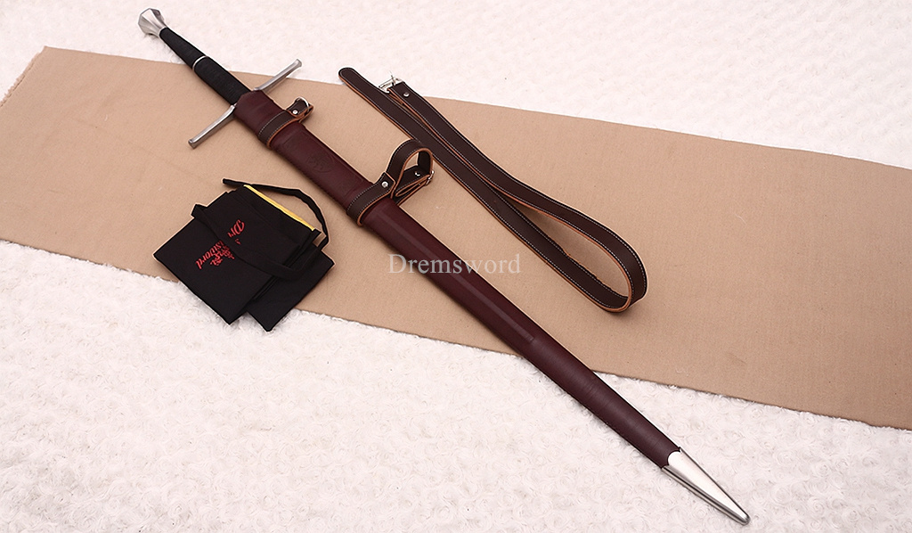 47 inches 9260 Spring Steel European Sword Battle Ready Leather Sheath Double Edge Sword Stainless Steel Fittings