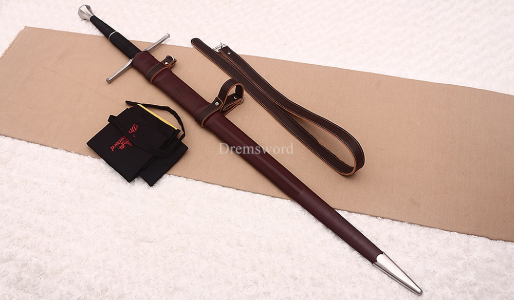 47 inches 9260 Spring Steel European Sword Battle Ready Leather Sheath Double Edge Sword Stainless Steel Fittings